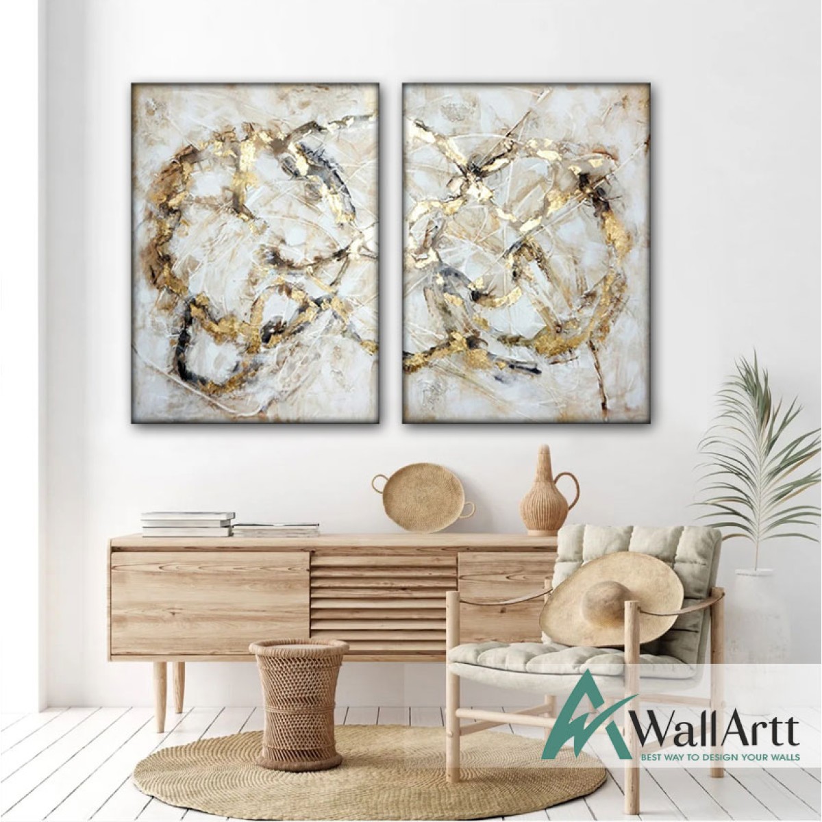 Abstact Marble with Gold Foil 2 Piece Textured Partial Oil Painting